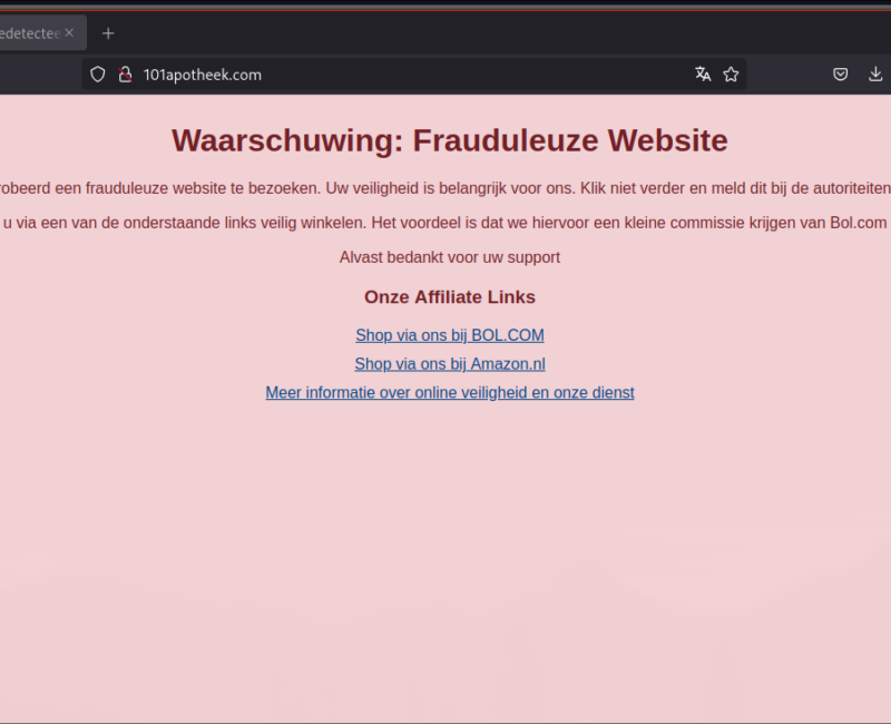 vangpagina in netwerk voor frauderende webshops