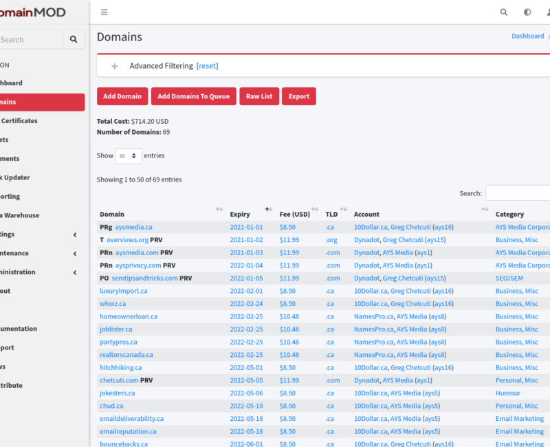 DomainMOD de selfhosted oplossing voor het bijhouden van je domeinnamen